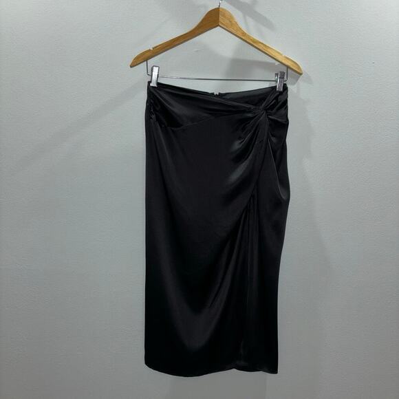 Amanda Uprichard Silk Skirt- Ansley Midi Wrap Slip Silk Black Skirt- Size Small - Picture 3 of 15